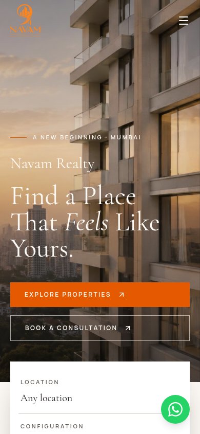 Navam Realty actual mobile website screenshot