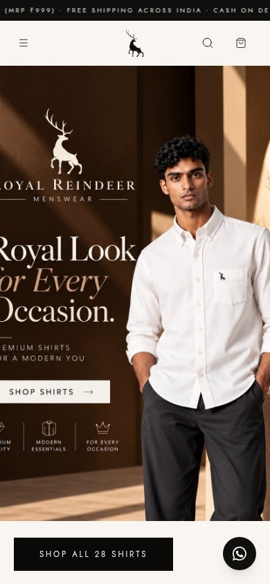 Royal Reindeer actual mobile website screenshot